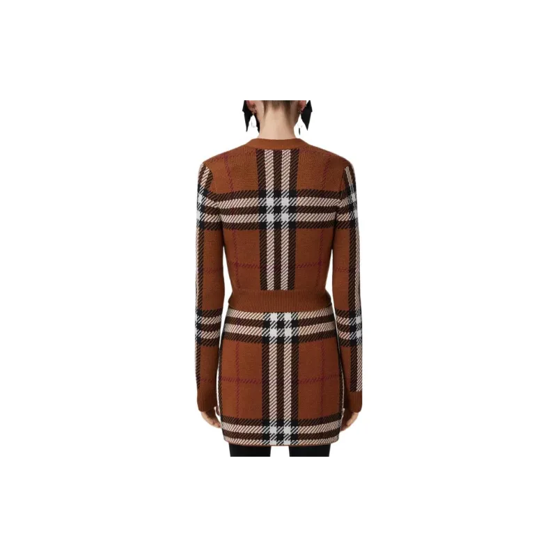 Burberry Jacquard Check Cropped Cardigan 'Dark Birch Brown'-2