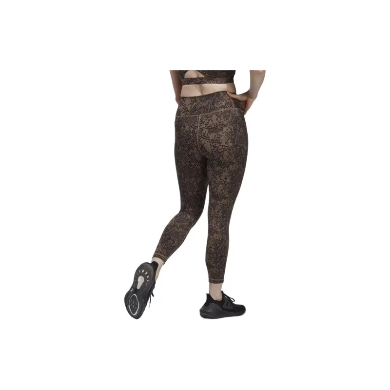 Adidas OPTIME STASH POCKET TRAINING ANIMAL PRINT 7/8 LEGGINGS Athletic Trousers Women's Earth/Core Black-2