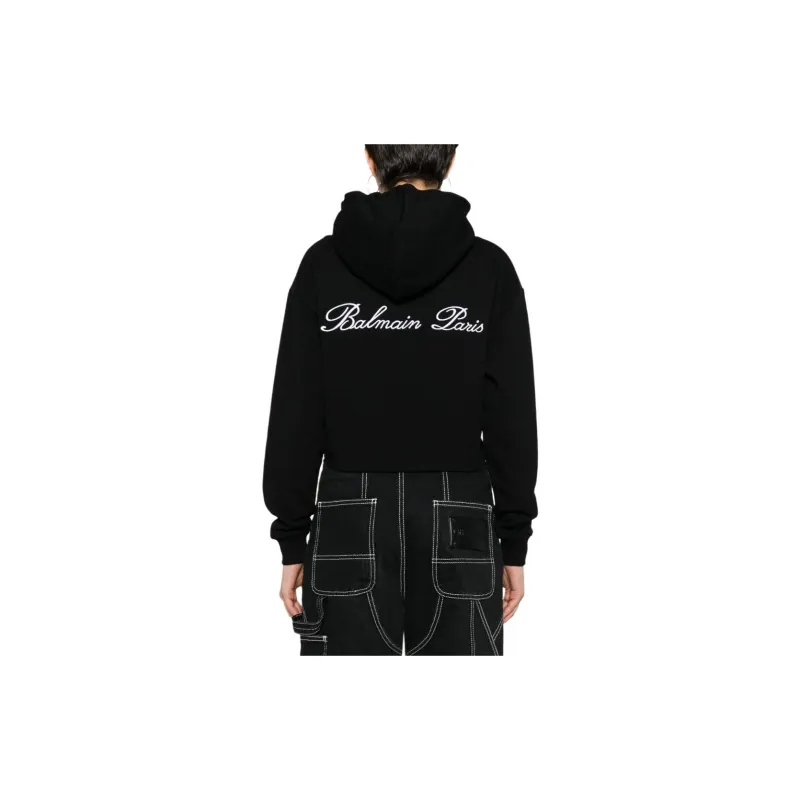 BALMAIN Cropped Drawstring Hoodie-2