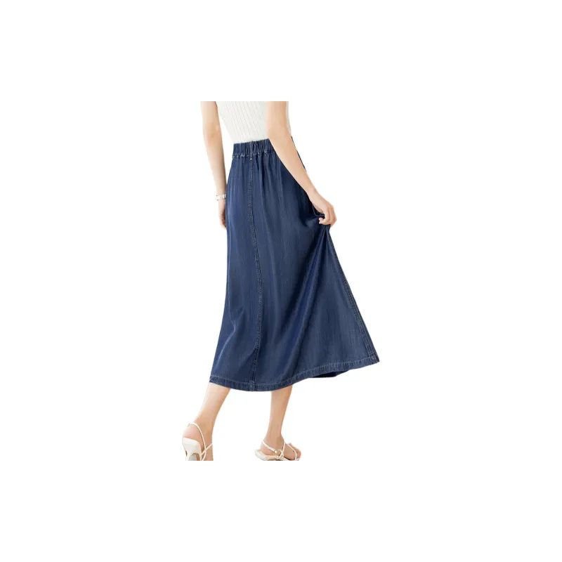 Mo Han Yi Mei Denim Long Skirts Women's Blue-2