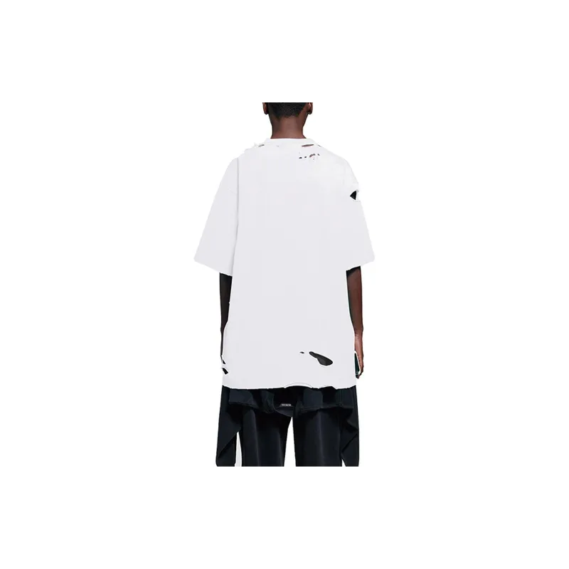 Balenciaga Drop Shoulder Sleeve T Shirt Women's White Loose Fit-4
