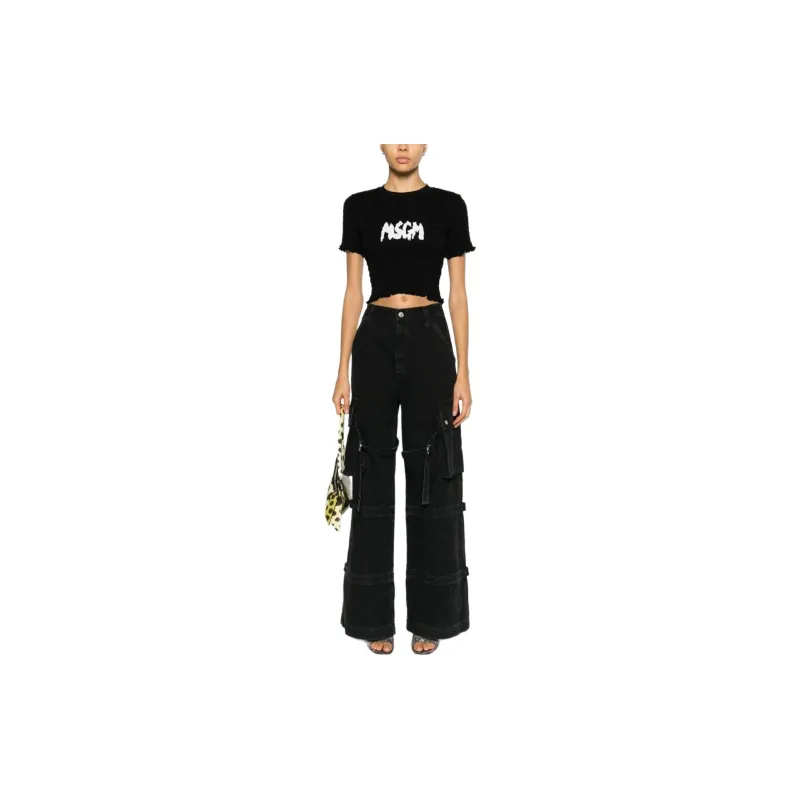 MSGM Logo-print Smocked Top-1