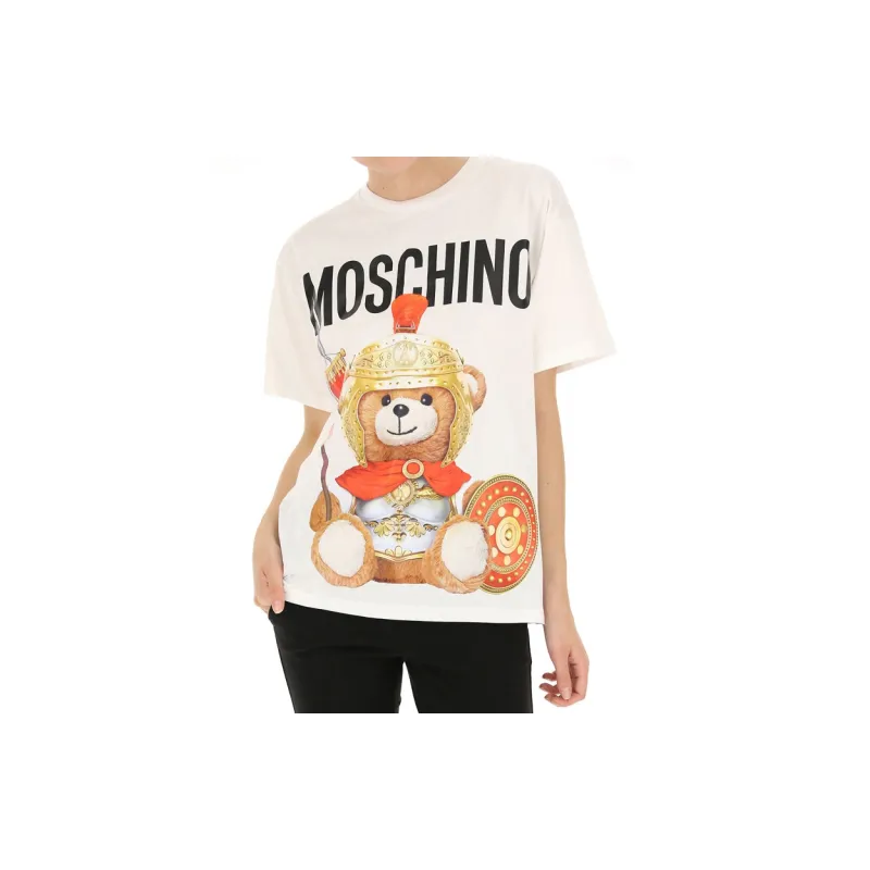 MOSCHINO SS21 Drop Shoulder Sleeve T Shirt Women's Ecru-1