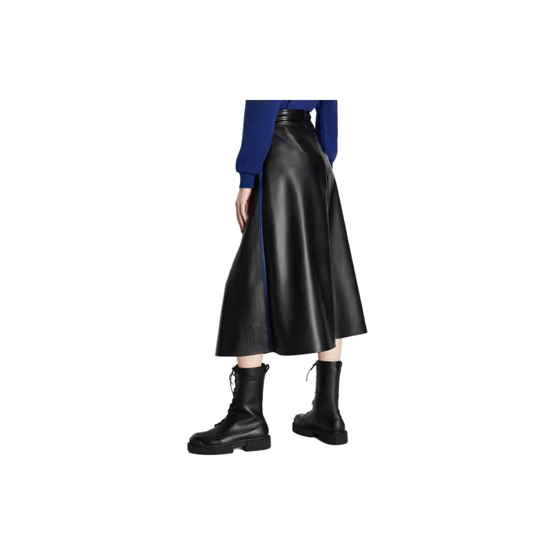 ARMANI EXCHANGE FW23 Leather Long Skirt Women's Black-2
