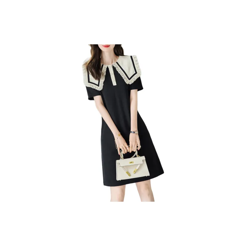 【dme】 Short Sleeved Dresses Women's Black-3
