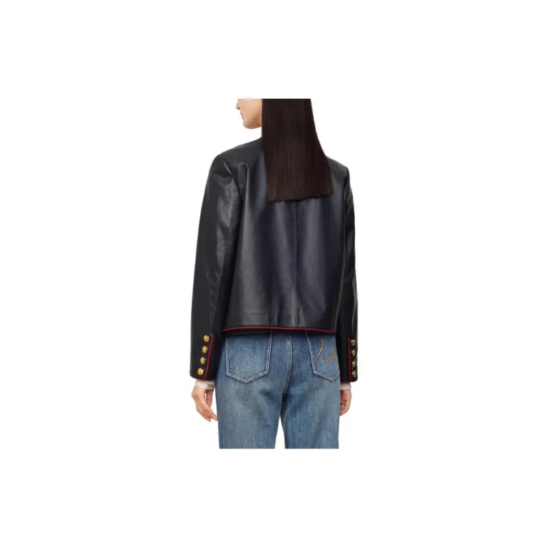 JZ. ANNAKRO Leather Jackets Women's Dark Blue-3