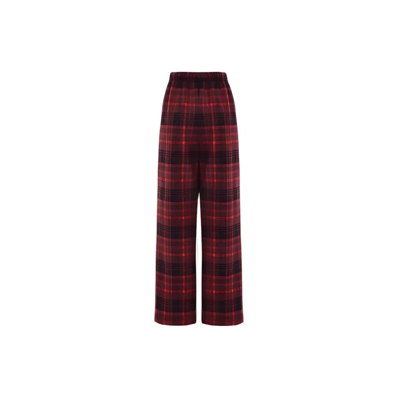 YINLEI Casual Pants Women's Red Plaid-3