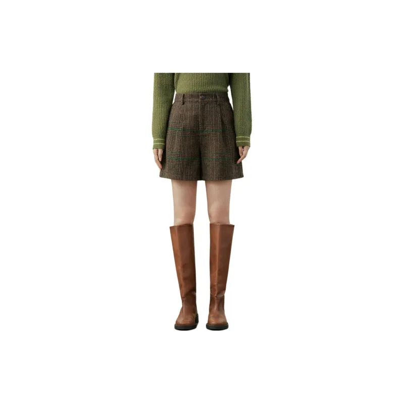 Inman Casual Shorts Women's Green Coffee Plaid-1