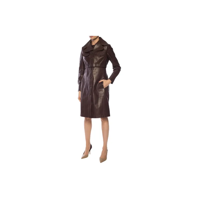 Burberry Leather Jackets Women's Brown-1