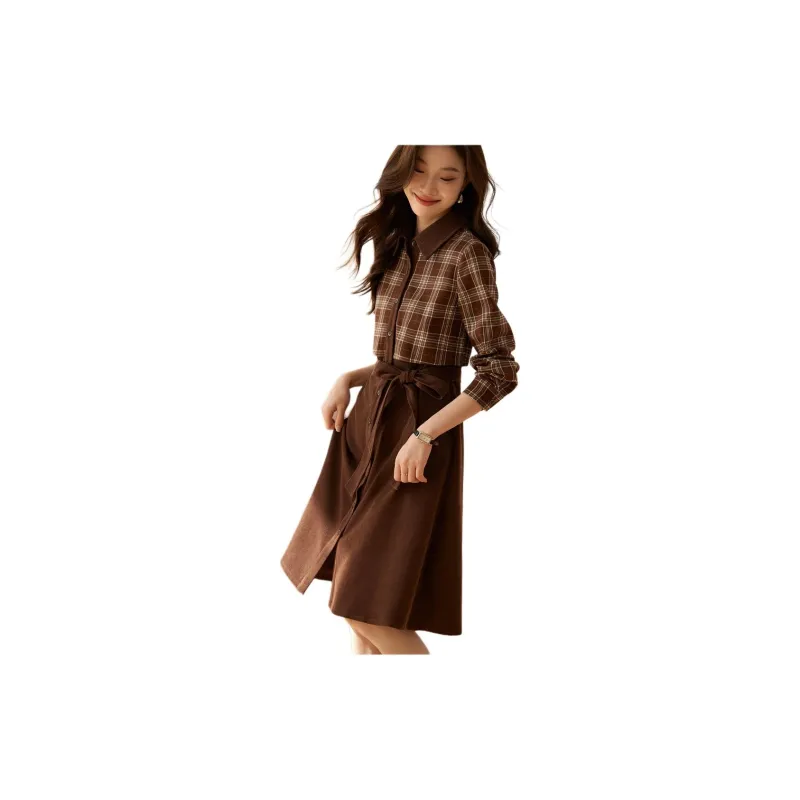 Mo Han Yi Mei Long Sleeved Dresses Women's Dark Coffee-3