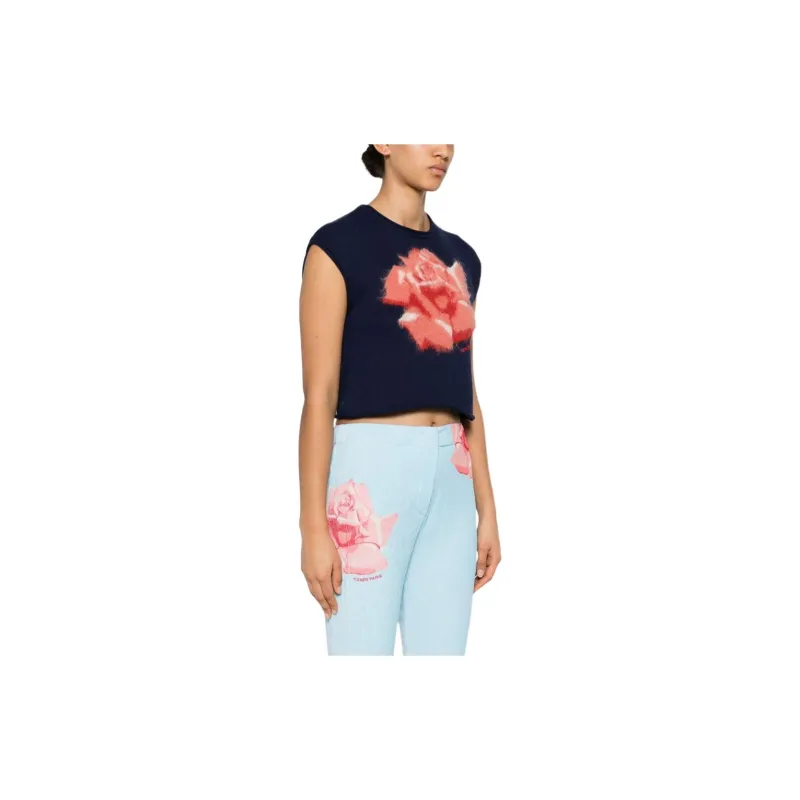 KENZO Floral Intarsia Knit Cropped Top-1