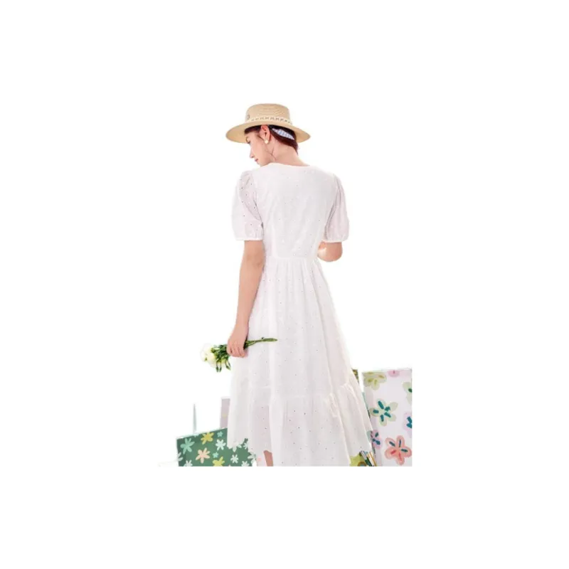XIANGYING Short Sleeved Dress Women's White-2