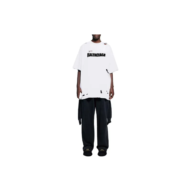Balenciaga Drop Shoulder Sleeve T Shirt Women's White Loose Fit-2