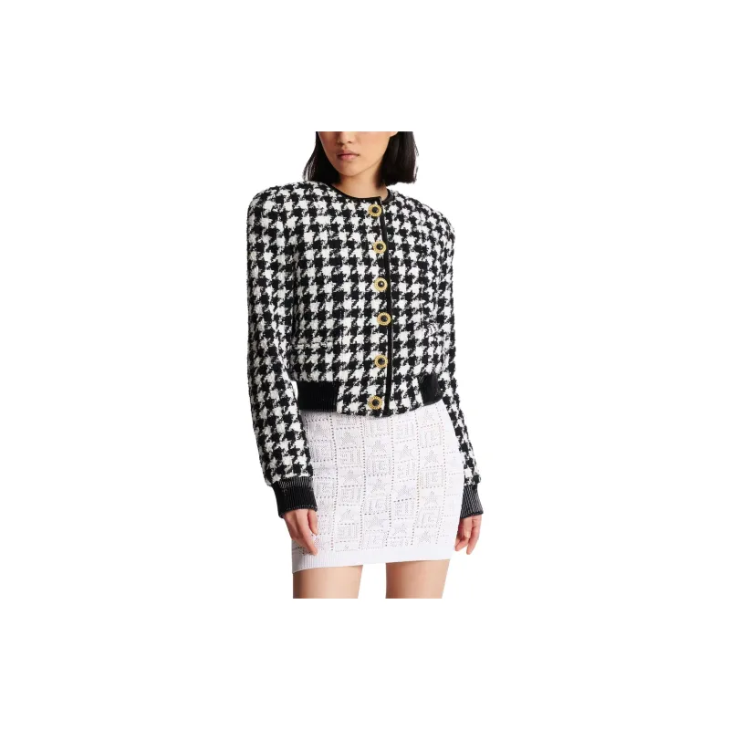 BALMAIN 6 Button Houndstooth Tweed Jacket-4