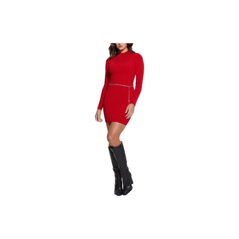 GUESS Mariah Open-Back Dress Long-Sleeved Dresses Women's Red-2