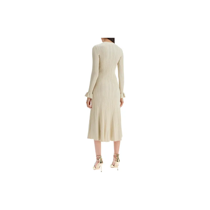 Self portrait Metallic Ribbed Flared Midi Dress-2