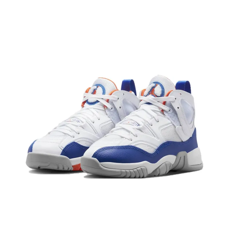 Jordan Jumpman Two Trey Slip Resistant Anti Kick High Top Children's Basketball Shoes White Blue Teenagers-2