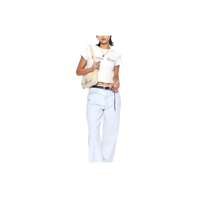 MATIN KIM Women's Logo Crop Top White-2