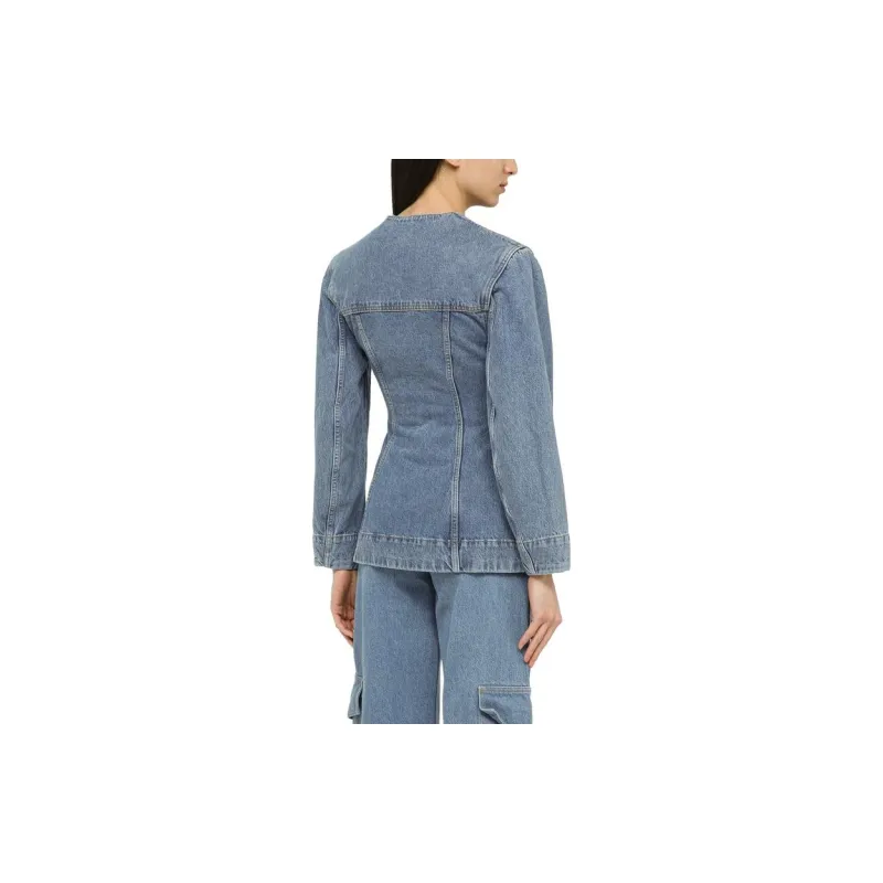 GANNI Tailored Button Up Denim Blazer-4