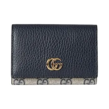 GUCCI GG Marmont Supreme Canvas Card Holder Trumpets Unisex Beige & Blue