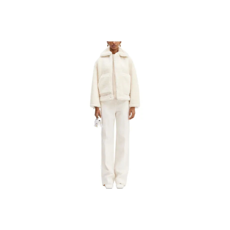 Jacquemus Oversized Shearling Coat Jackets Coats Women's Ecru-1