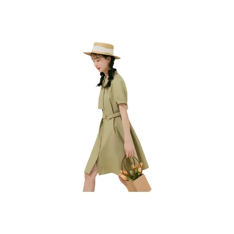 ZIHAN Short Sleeved Dress Women's Matcha Green-1