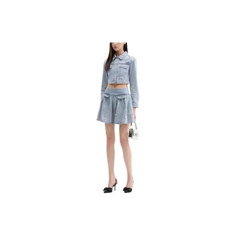 Self portrait Denim Short Skirts Women's Light Denim Blue-1