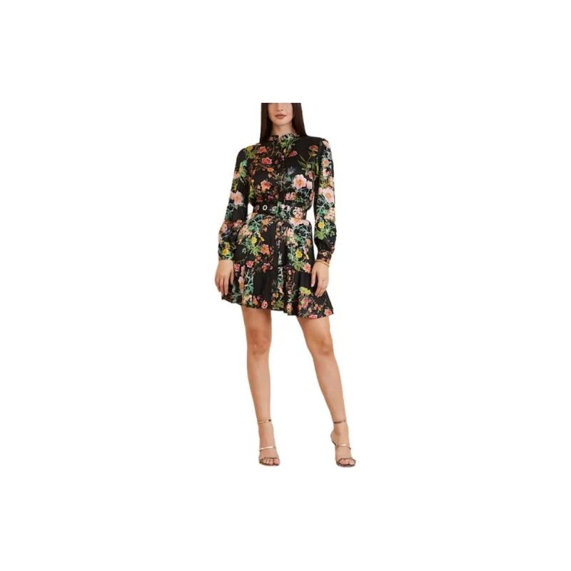 GUESS Long-Sleeved Dresses Women's Floral Black-1