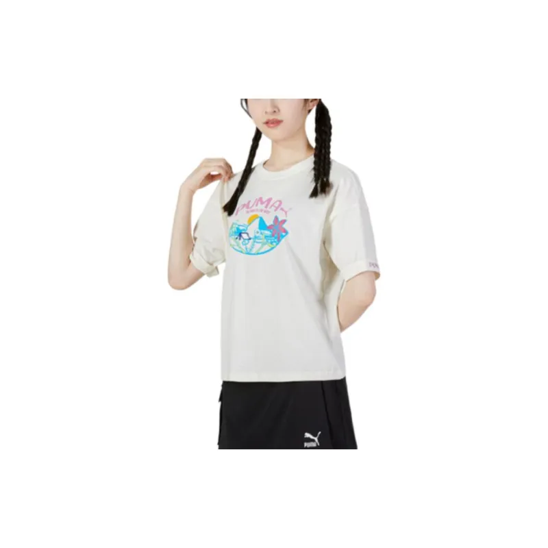 PUMA Drop Shoulder Sleeve T Shirt Women's Beige-3