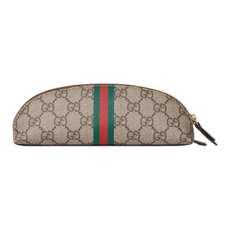 GUCCI Double G Canvas Pen Pouch Storage Bag Unisex Beige & Ebony-2