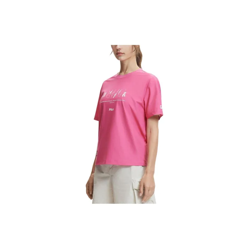 FILA Drop Shoulder Sleeve T Shirt Women's Spring Plum Red-1