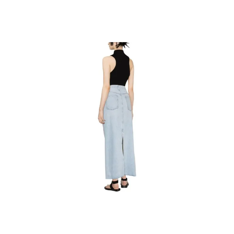 AGOLDE Mid Rise Frayed Edge Denim Skirt-2