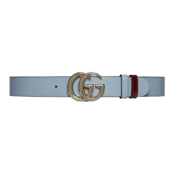 GUCCI Leather Leather Belts Women's Light Blue/Red Width: 3.8cm
