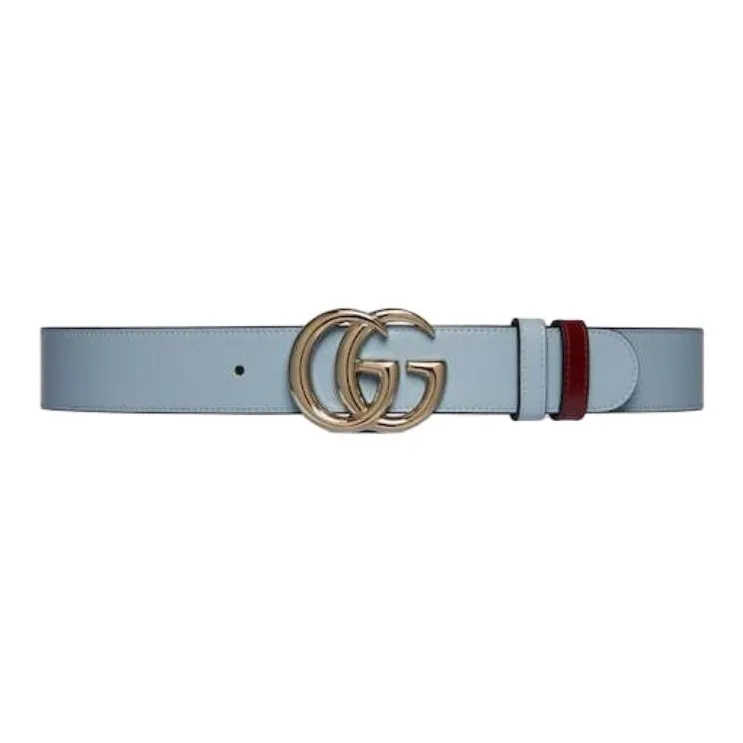 GUCCI Leather Leather Belts Women's Light Blue/Red Width: 3.8cm-0