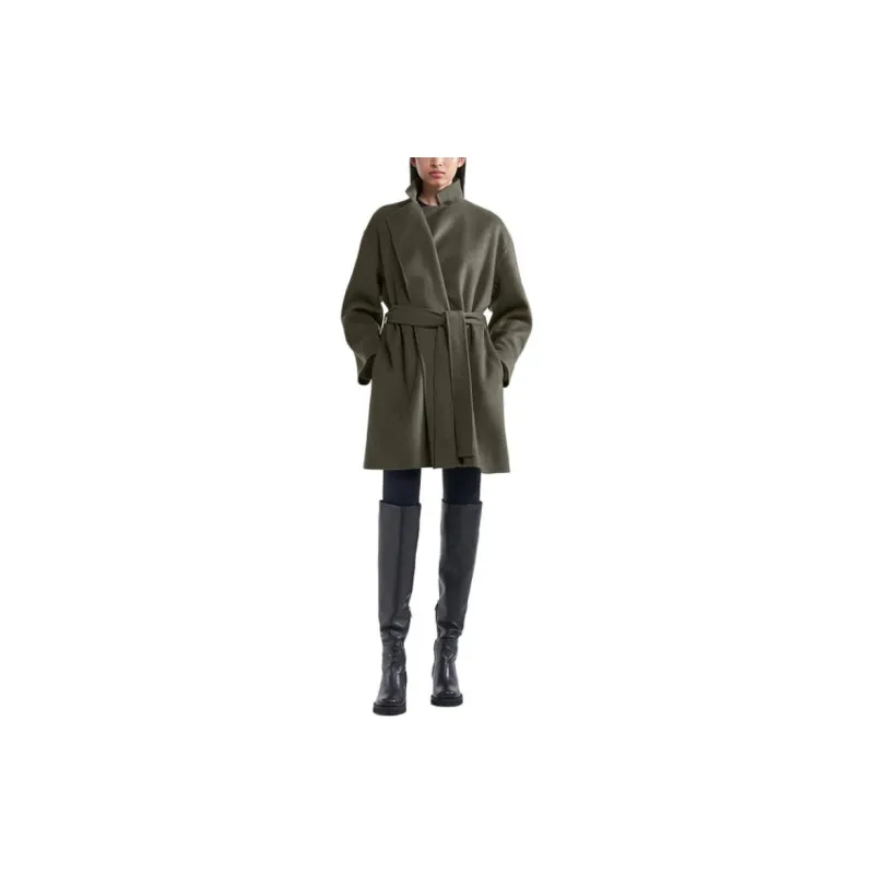 FILIPPA K Stand Collar H-Line Straight Long-Sleeved Coats Women's Black Olive-1