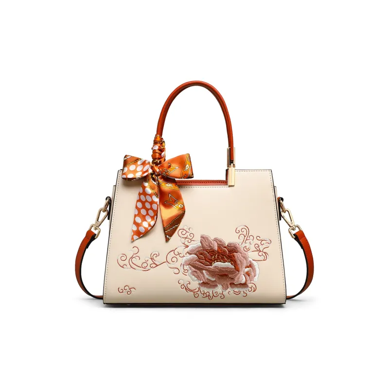 C°BANNER Cow Leather With Synthetic Leather One Shoulder Handbag Regular Women's Apricot-2