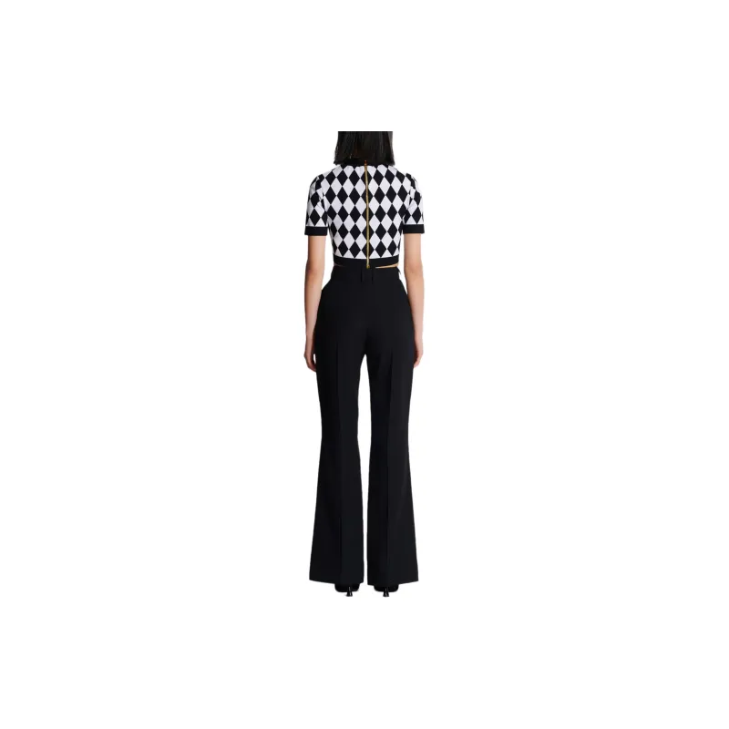 BALMAIN Diamond Patterned Knitted Cropped Top-2