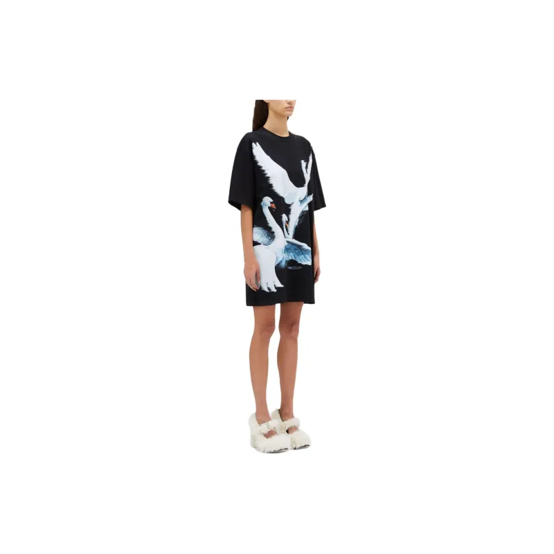 MSGM Swan print T shirt Dress-3