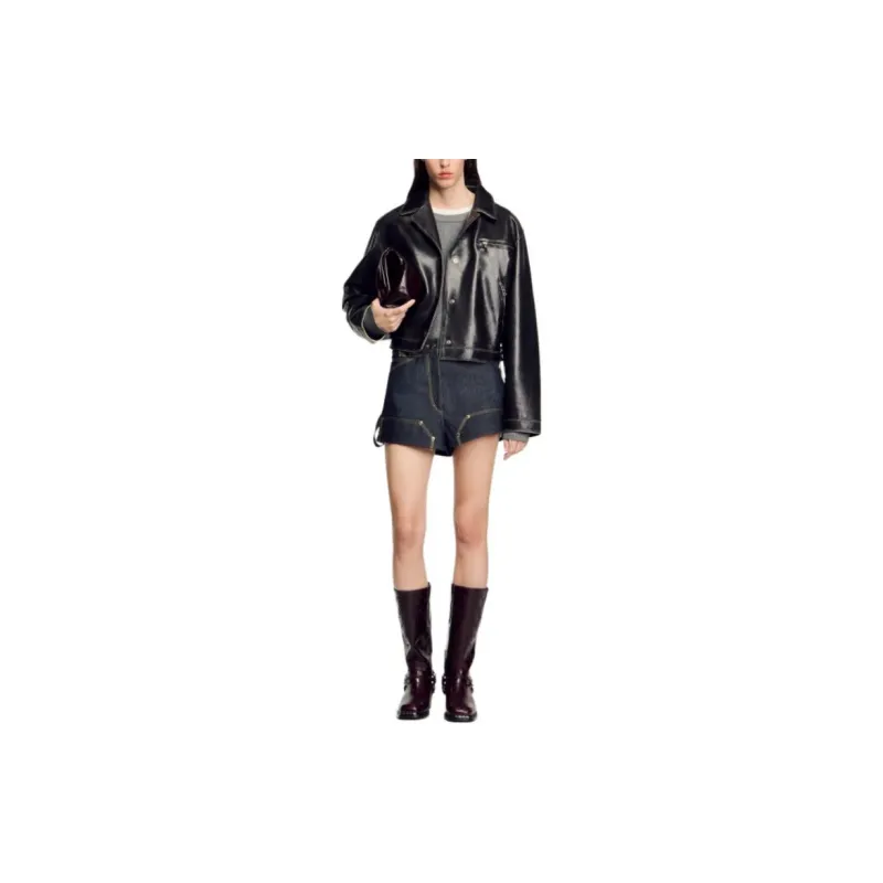 Sandro Distressed Leather Jacket-2