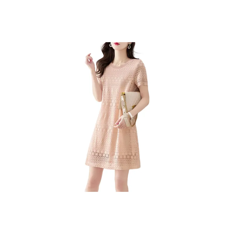 Still Quiet Short Sleeved Dress Women's Pink-3