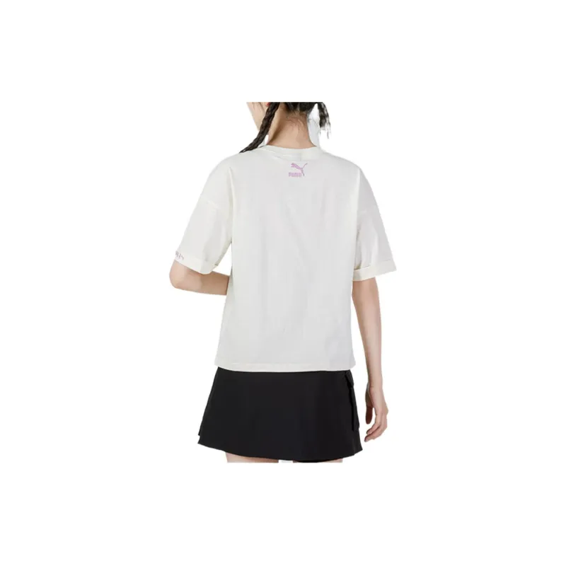 PUMA Drop Shoulder Sleeve T Shirt Women's Beige-4