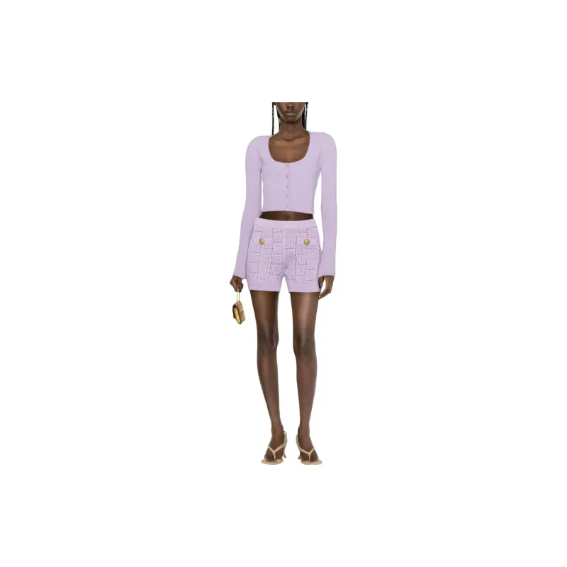 BALMAIN Monogram Mesh Knitted Shorts-1