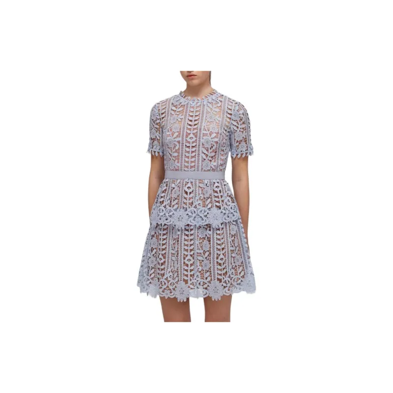 Self portrait Short Sleeved Dresses Women's Misty Blue-3