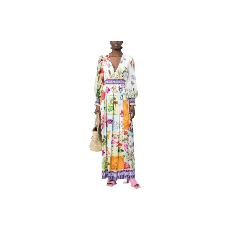 ALICE+OLIVIA Bellami V neck Long Dress-1