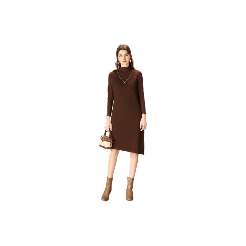 FENHONGMALI Long Sleeved Dresses Women's Coffee-1