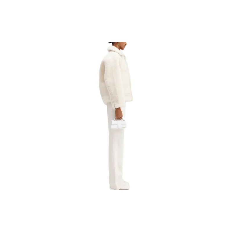 Jacquemus Oversized Shearling Coat Jackets Coats Women's Ecru-3