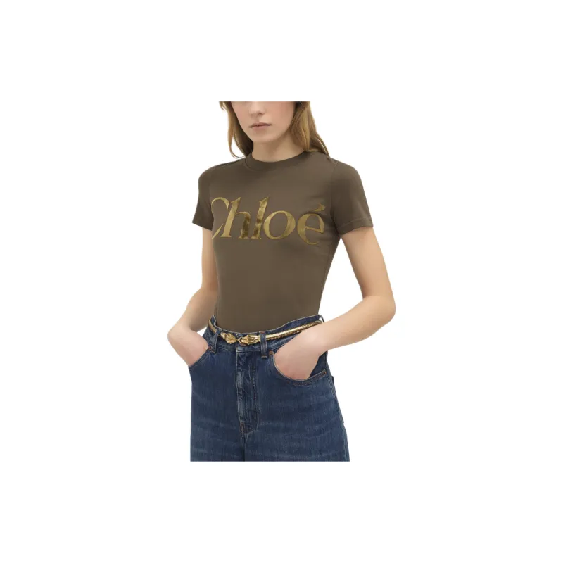 Chloé Velvet Logo Crewneck T Shirt-3