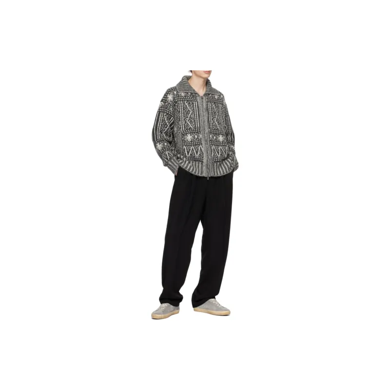 Golden Goose Pattern Intarsia-Knit Zi-Up Cardigan-8