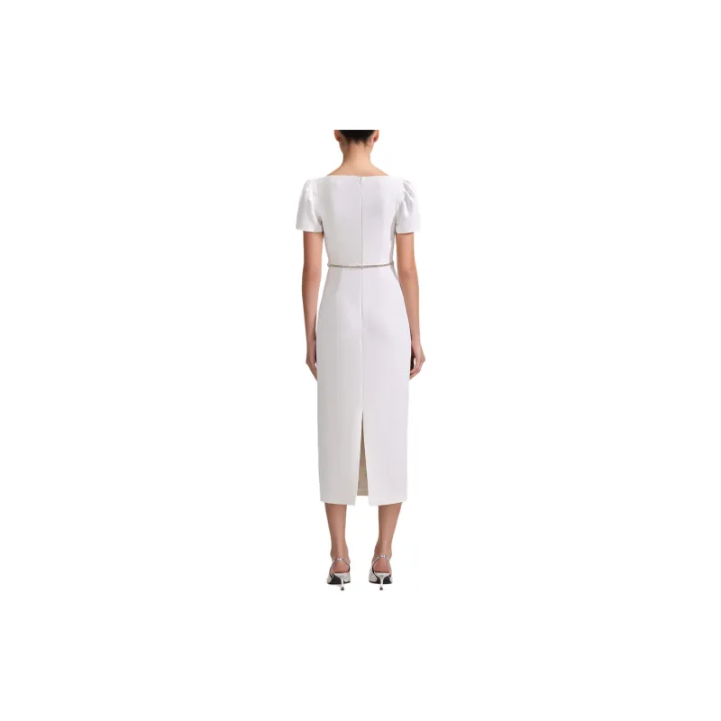 Self portrait White Diamante Trim Split Crepe Midi Dress-1