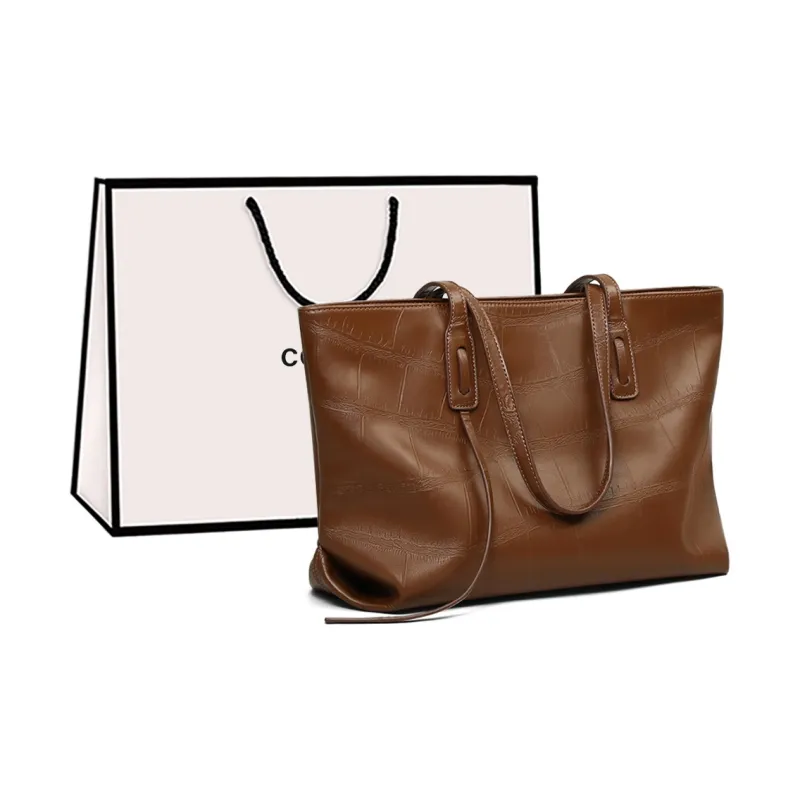 COMELY Cow Leather Synthetic Leather Tote Bag Shopping Bag Shoulder Bags Regular Women's Beige/Brown-0